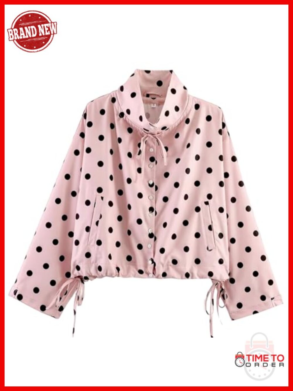 Polka Dot Cropped Bomber Jacket Lightweight Casual Button Down Pockets